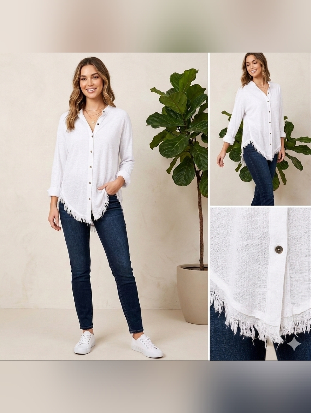 SKIN Boho White  Button Down Shirt in Cotton, Linen & Silk - Shirt/Tunic, 0 NWT